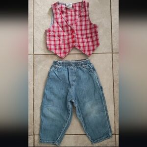 OshKosh B'gosh Red Plaid Shirt and Blue Denim Pants